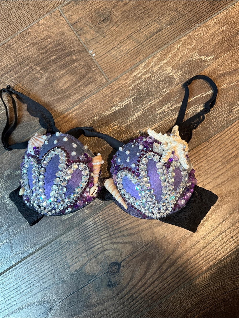 Handcrafted Purple Mermaid Seashell Embellished Bra